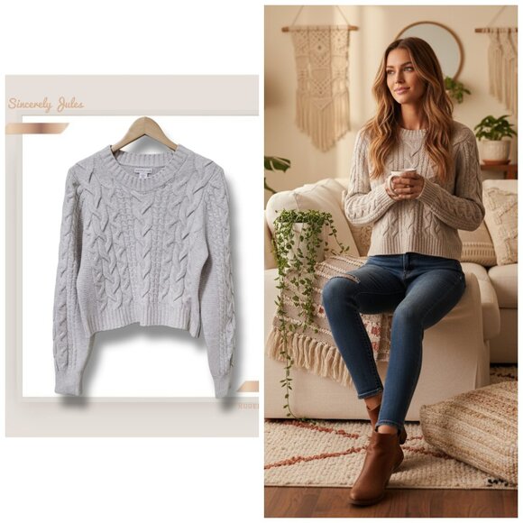 Sincerly Jules Sweaters - 🌿Sincerely Jules Chunky Cable Knit Cropped Sweater XL | Waist Length Knit Top